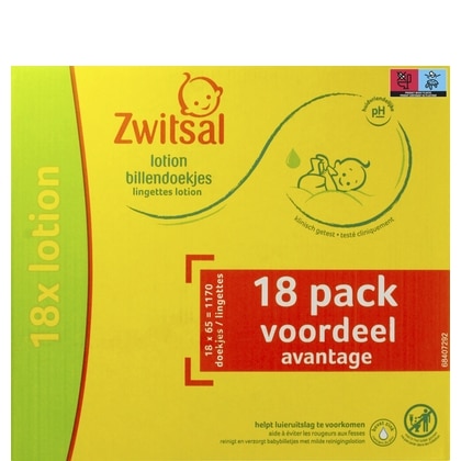 animatie Plantage chef Zwitsal Billendoekjes - Box lotion 18 packs x 65 st. - Cosmeticapartijen.nl