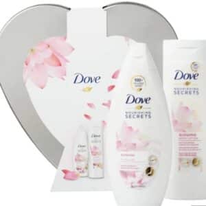 Geschenk Dove – Nourishing Secret Douchecrème 225 ml + Bodylotion 250 ml in hartvormig blik 8720182180292