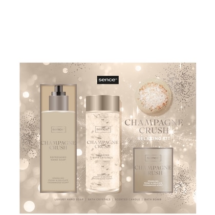 Geschenk Sence - Relaxing Kit Night Luxe Champagne Crush (1x Geurkaars 100 gr, 1x Handzeep 200 ml, 1x Badzout 215 gr, 1x Badbomb 100 gr.) 8721073614957